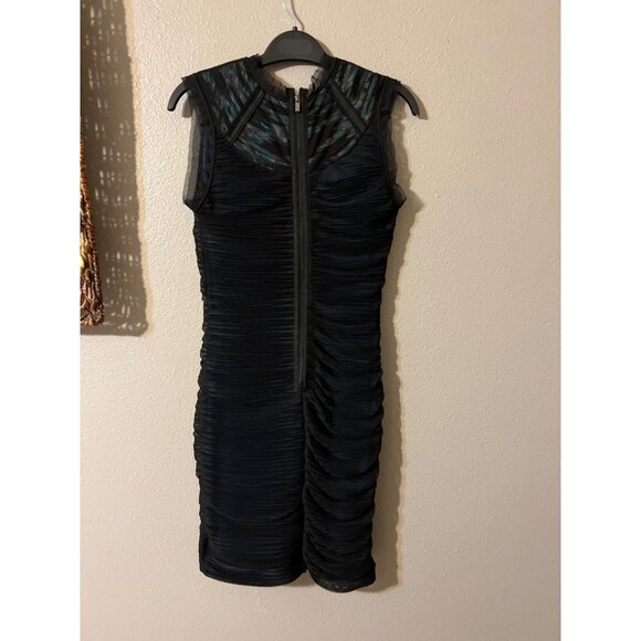 BCBGMaxAzria Dress Black Small S 4 6 Silk Contrast Neck Colorful Bib Sleeveless - Picture 6 of 7